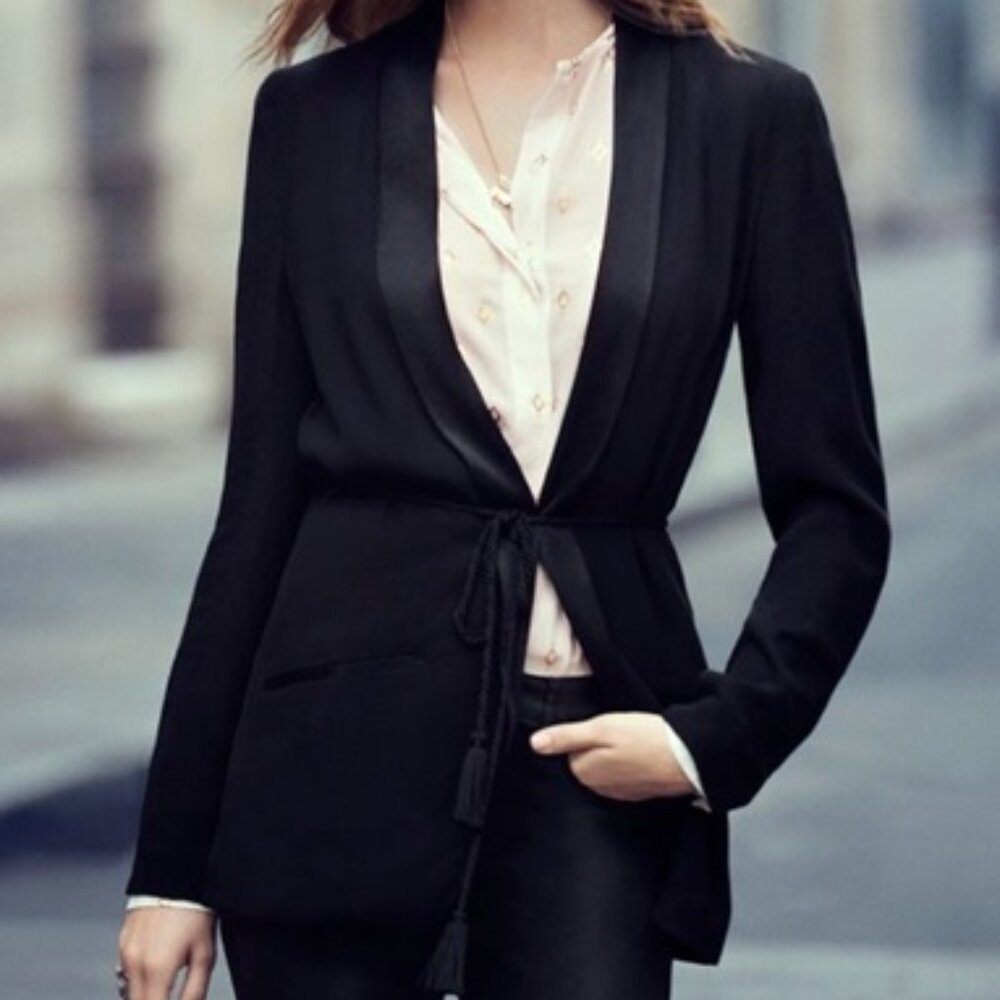 NEW! BCBGMAXAZRIA RUNWAY MALIN JACKET SILK/COTTON SHAWL COLLAR TUXEDO BLAZER XXS